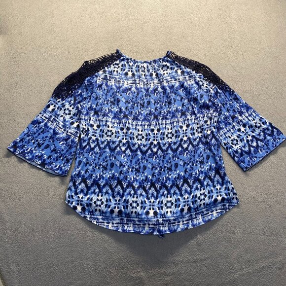 New York Laundry Top Womens Blue Pattern 3/4 Sleeve Stretch Blouse Sz 2X,Preppy - Picture 2 of 9